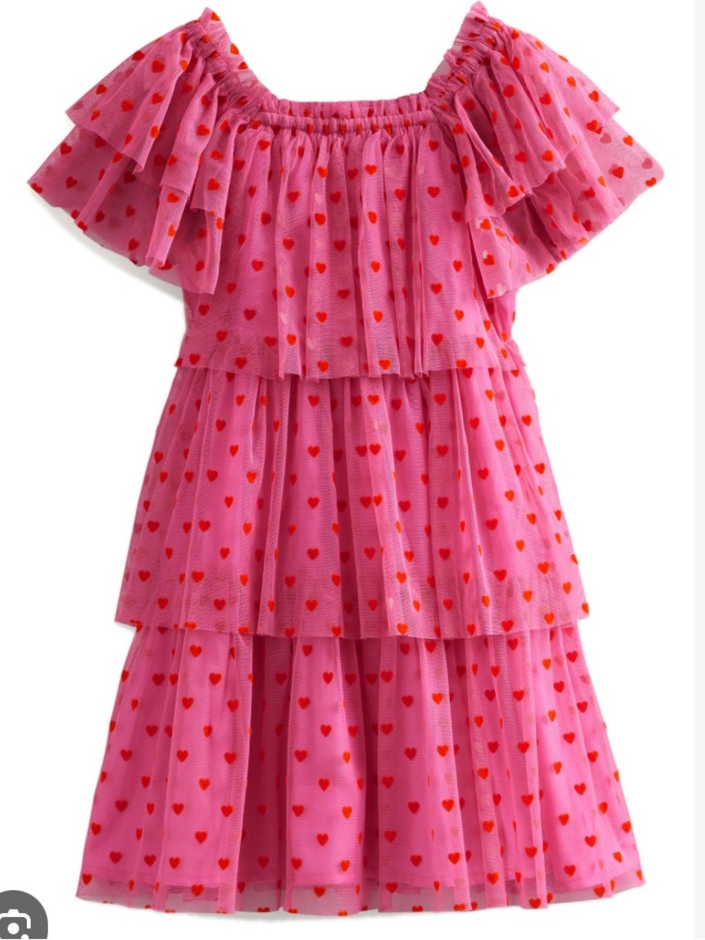 Girls Pink Heart Tiered Dress